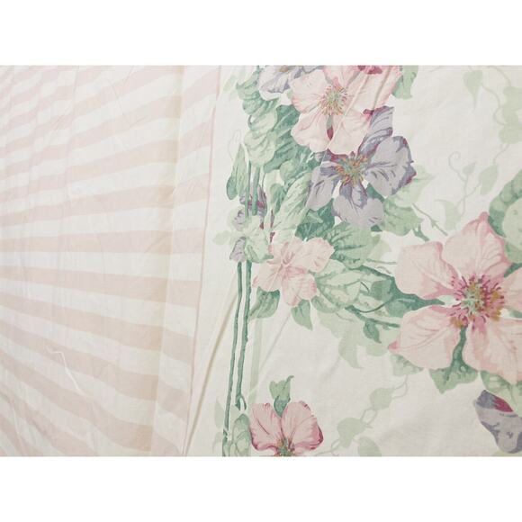 Vintage Sanderson Queen Flat Fitted Sheet Pink Floral Stripes No Iron Made USA - Picture 3 of 9